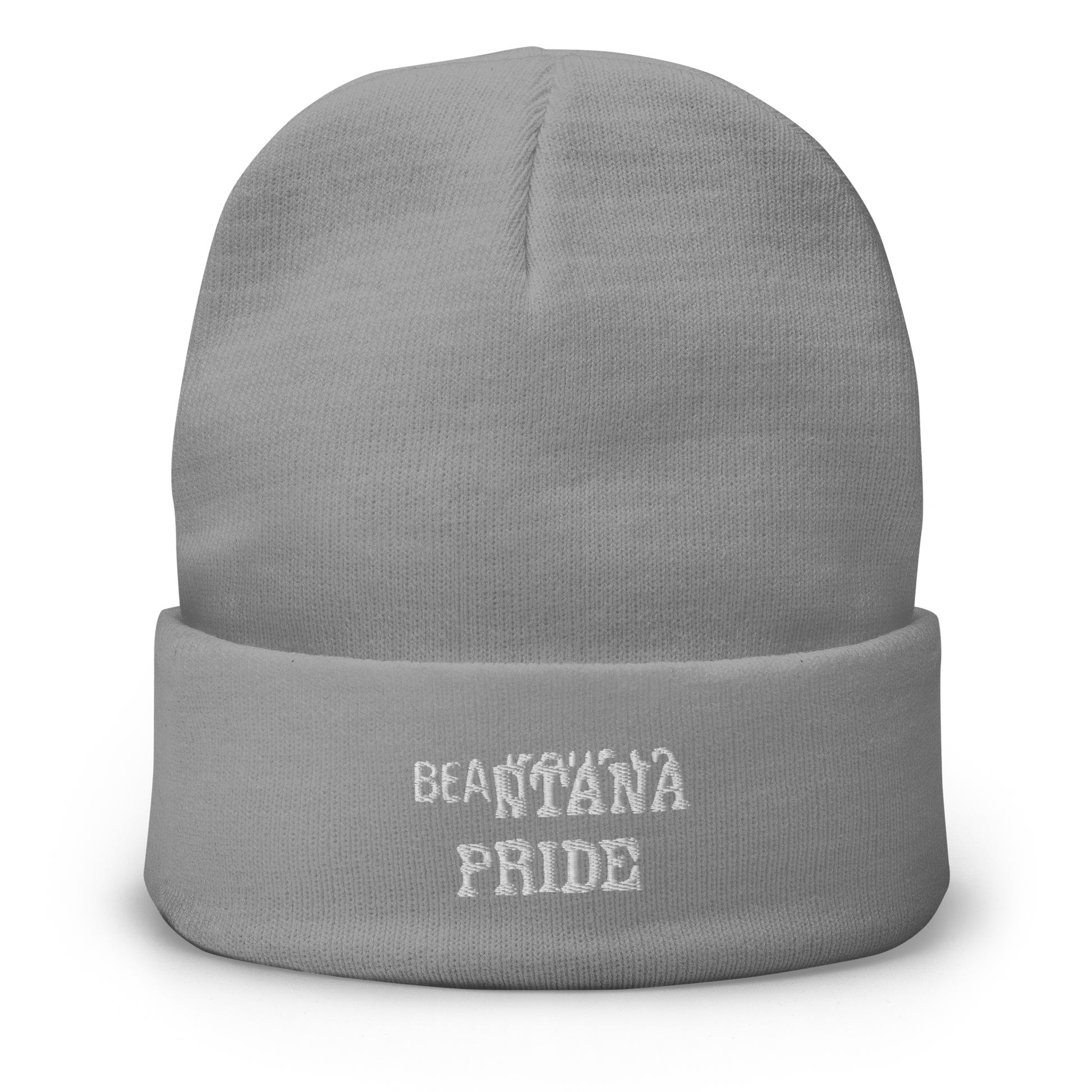 gray beantana beanie with embroidery