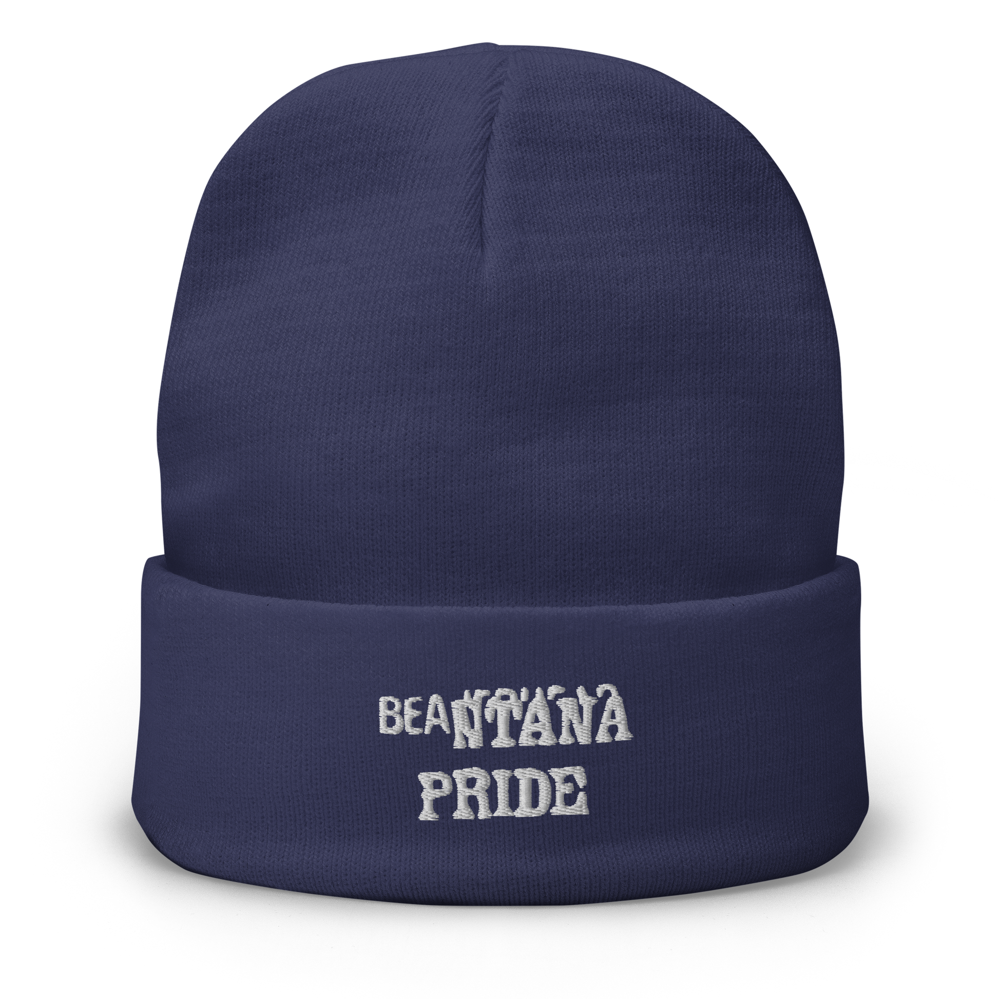 navy beantana beanie with embroidery