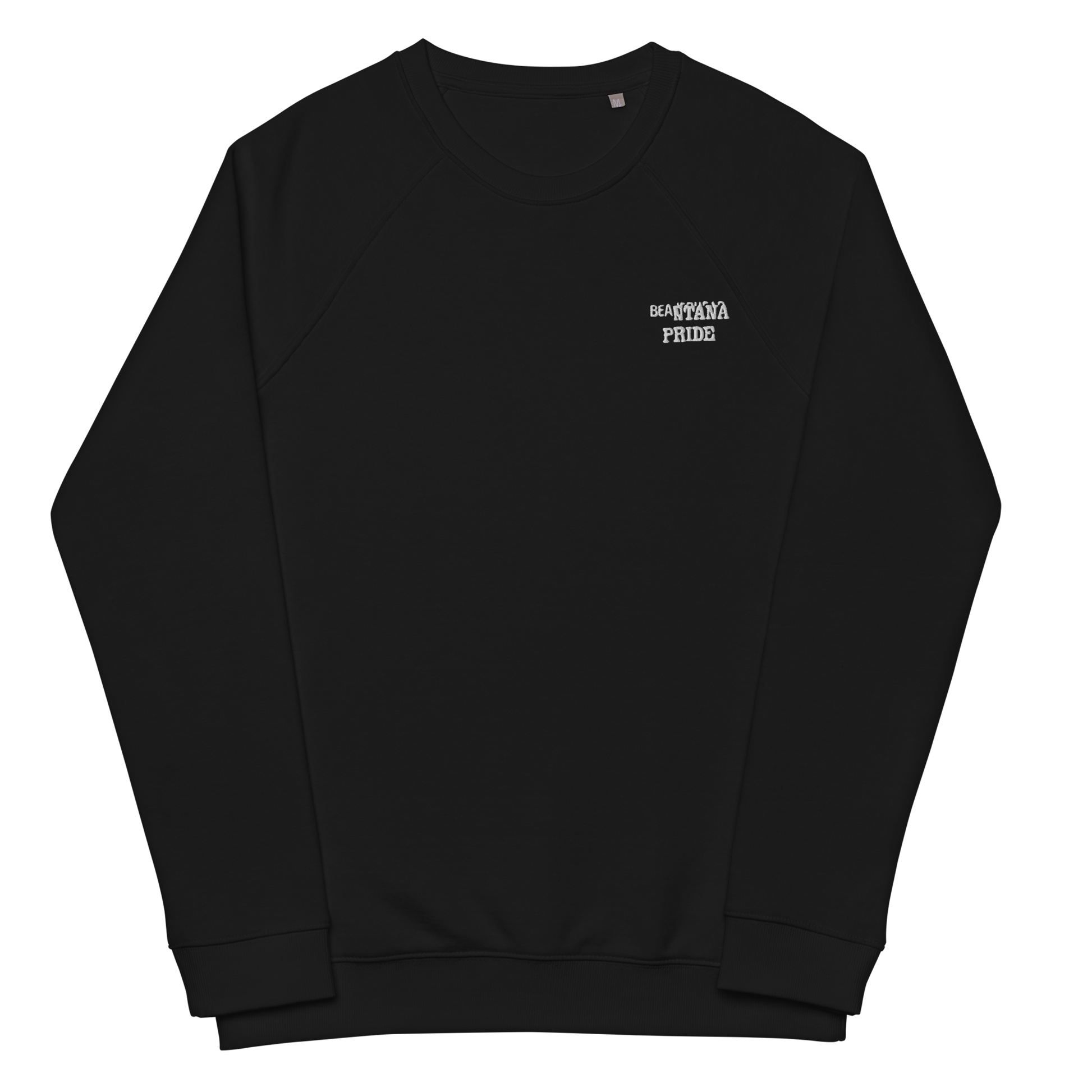 black crewneck with embroidery from the front