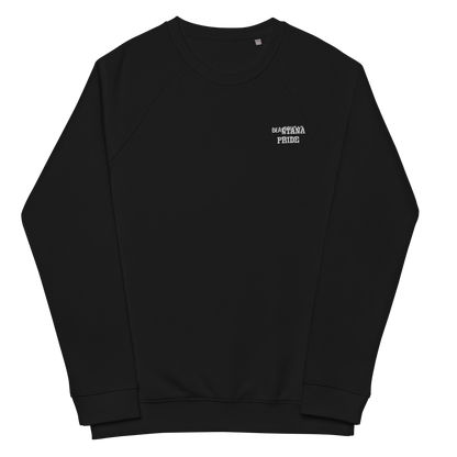 black crewneck with embroidery from the front