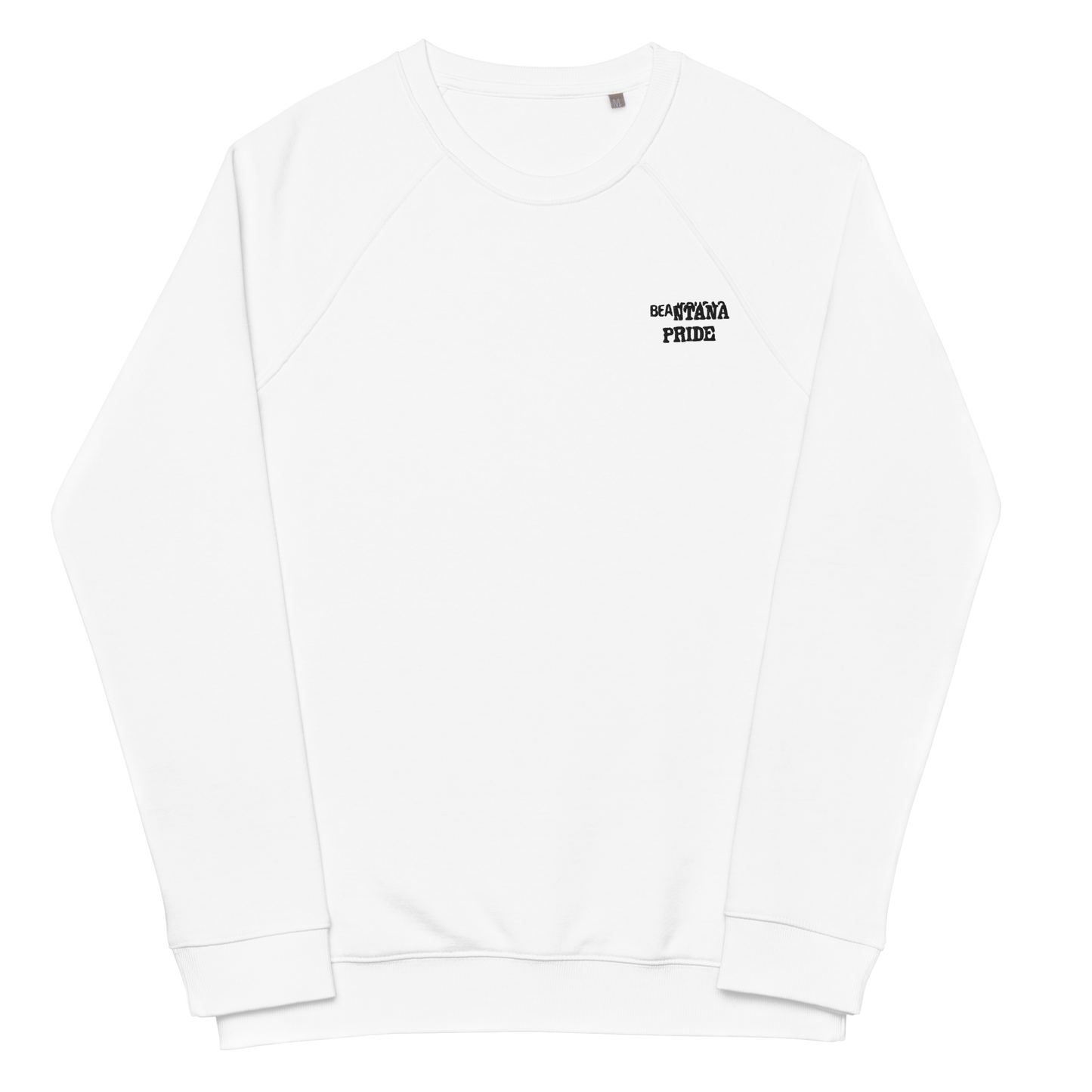 white crewneck with embroidery from the front